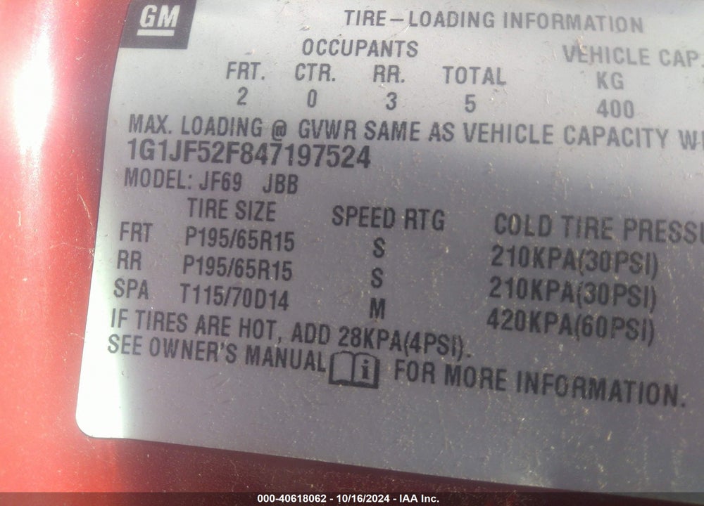 2004 CHEVROLET CAVALIER LS VIN: 1G1JF52F847197524