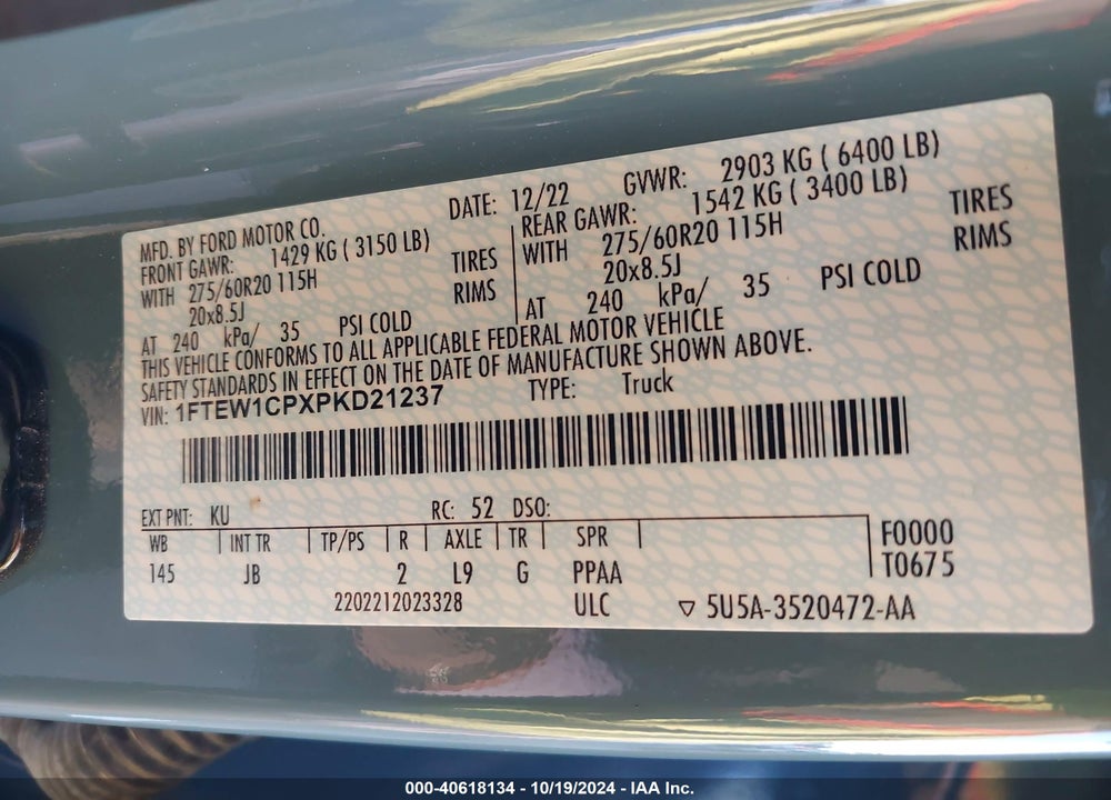 2023 FORD F-150 XL VIN: 1FTEW1CPXPKD21237