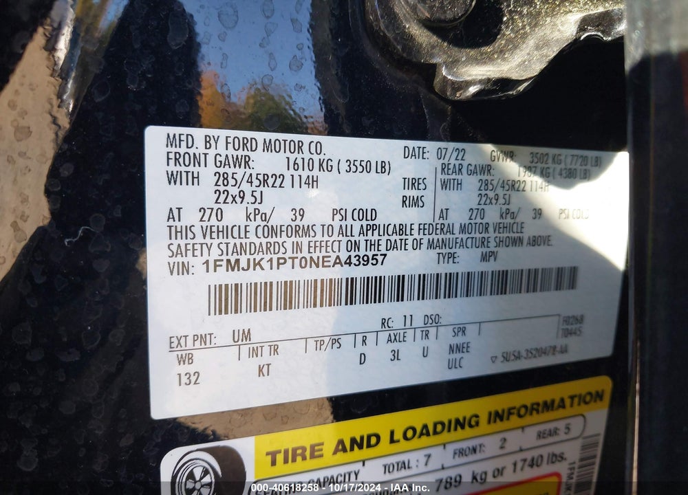 2022 FORD EXPEDITION KING RANCH MAX VIN: 1FMJK1PT0NEA43957