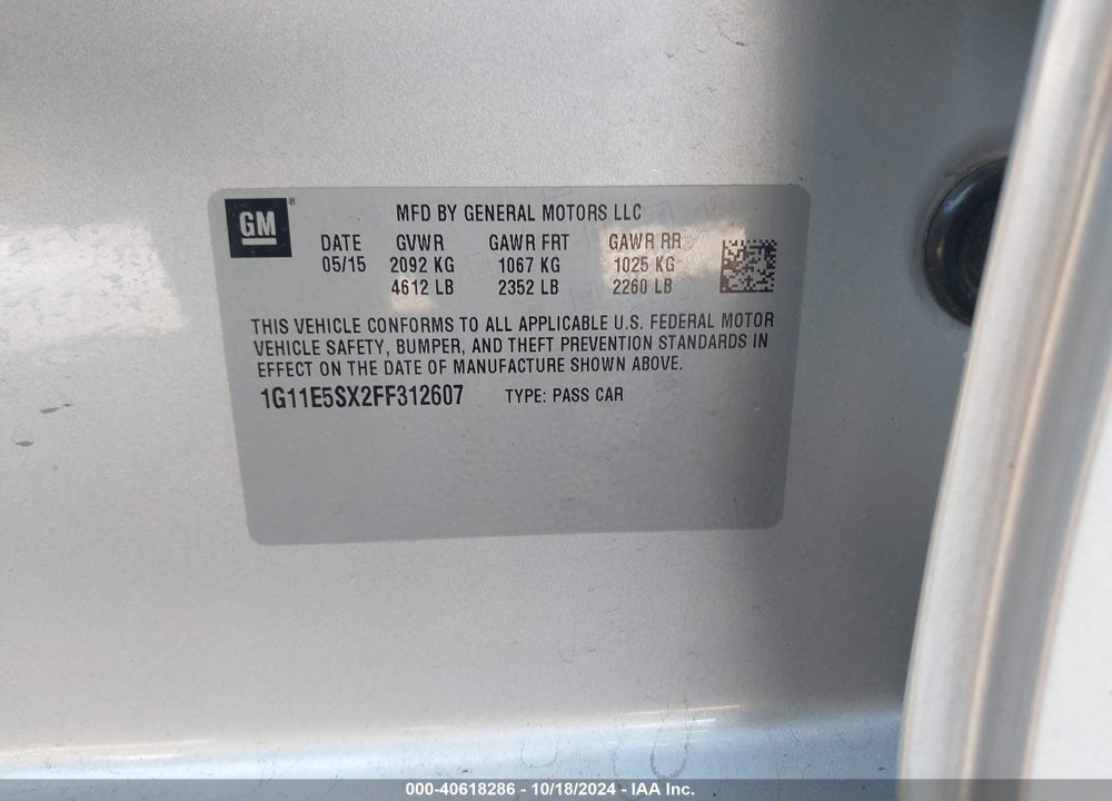 2015 CHEVROLET MALIBU 3LT VIN: 1G11E5SX2FF312607