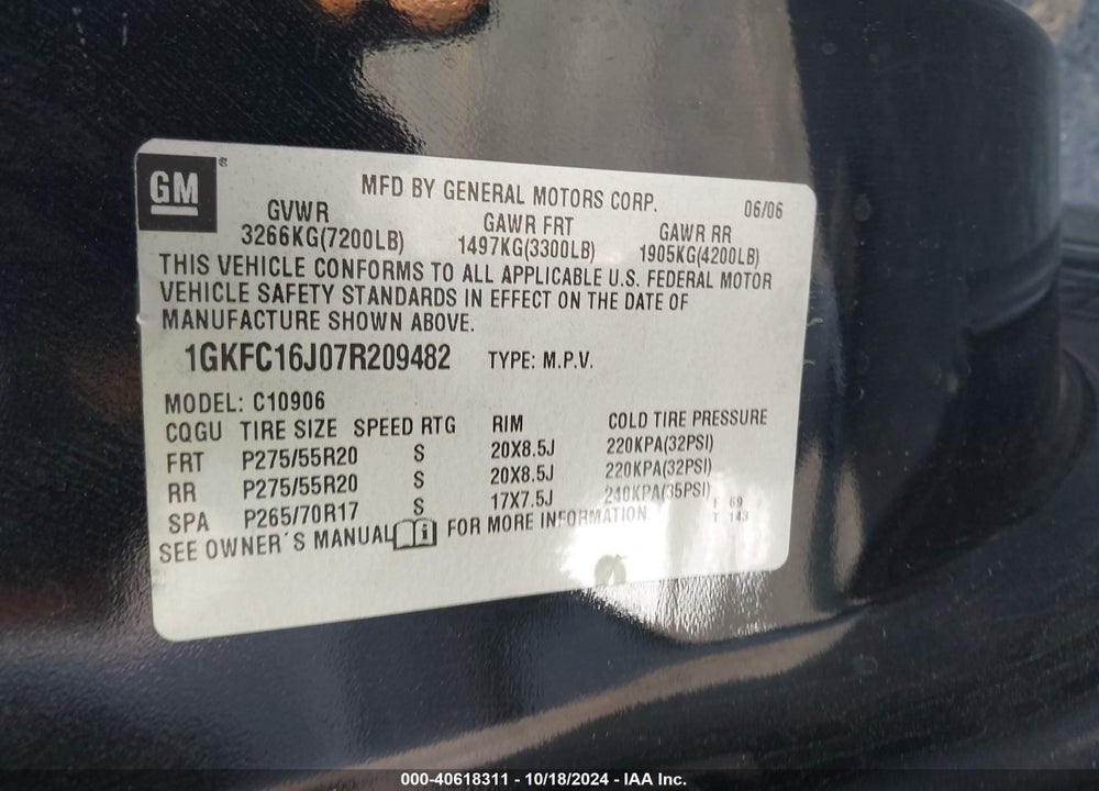 2007 GMC YUKON XL 1500 SLT VIN: 1GKFC16J07R209482