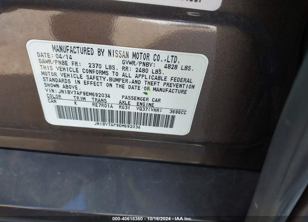 2014 INFINITI Q50 VIN: JN1BV7AP9EM692034