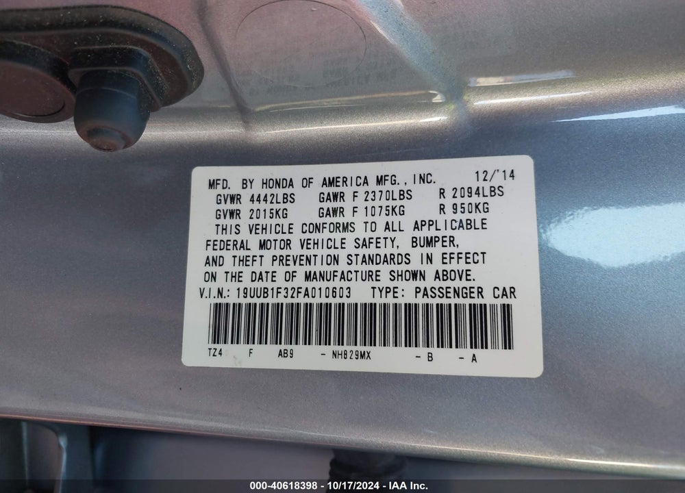 2015 ACURA TLX VIN: 19UUB1F32FA010603