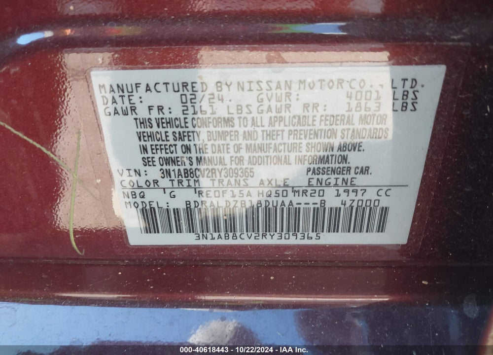 2024 NISSAN SENTRA SV XTRONIC CVT VIN: 3N1AB8CV2RY309365