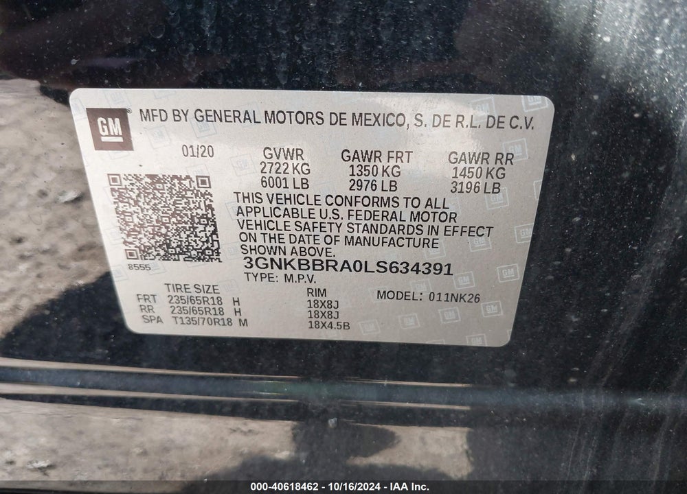 2020 CHEVROLET BLAZER VIN: 3GNKBBRA0LS634391