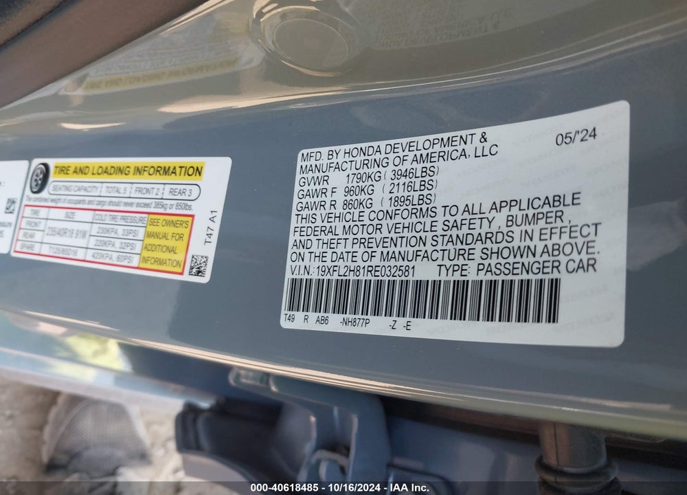 2024 HONDA CIVIC SPORT VIN: 19XFL2H81RE032581