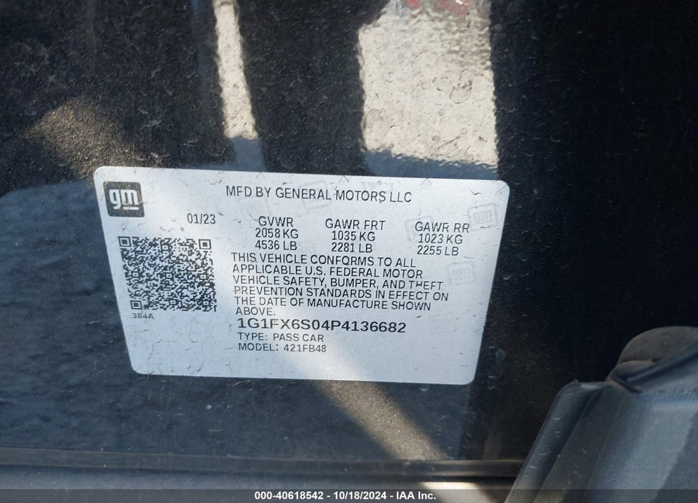 2023 CHEVROLET BOLT EV FWD 2LT VIN: 1G1FX6S04P4136682