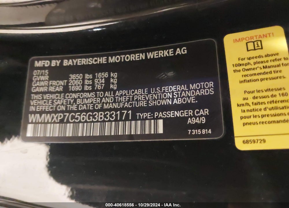 2016 MINI HARDTOP COOPER S VIN: WMWXP7C56G3B33171