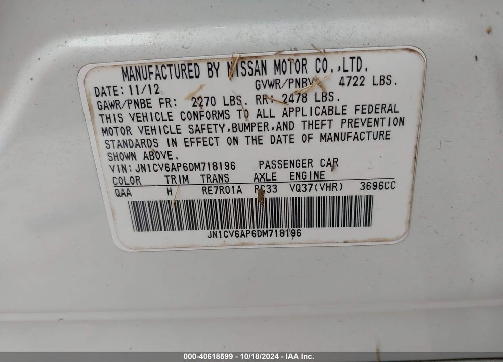 2013 INFINITI G37 JOURNEY VIN: JN1CV6AP6DM718196