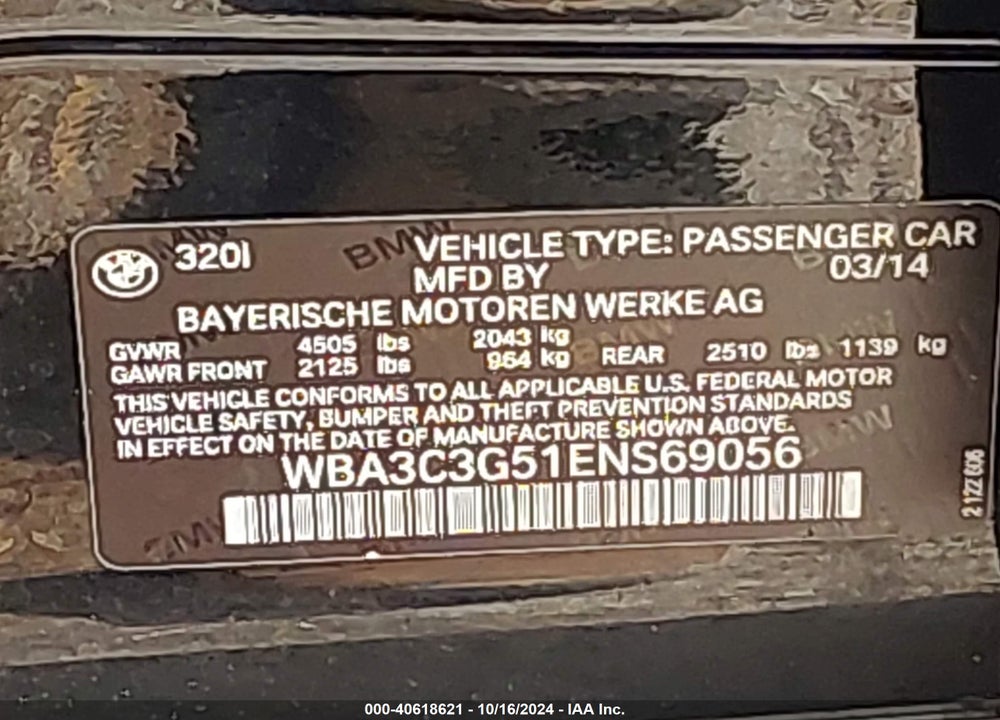 2014 BMW 320I XDRIVE VIN: WBA3C3G51ENS69056
