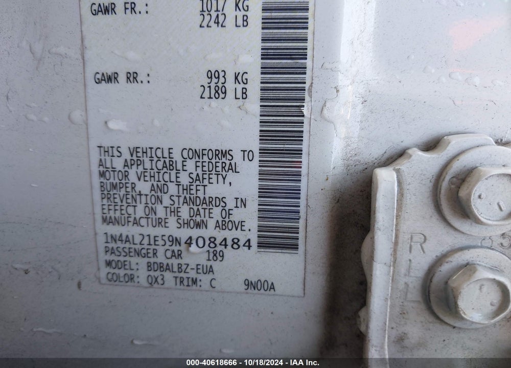 2009 NISSAN ALTIMA 2.5 S VIN: 1N4AL21E59N408484