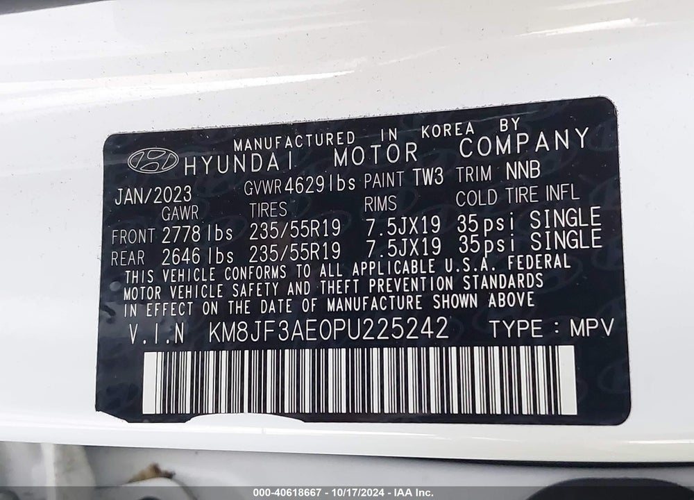 2023 HYUNDAI TUCSON XRT VIN: KM8JF3AE0PU225242