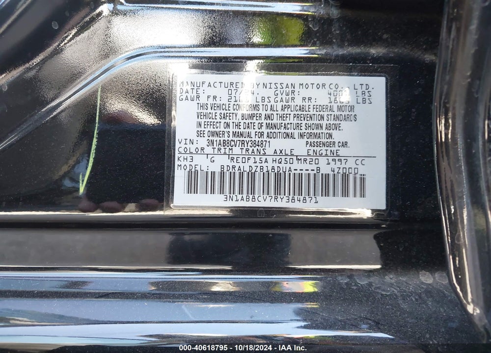 2024 NISSAN SENTRA SV XTRONIC CVT VIN: 3N1AB8CV7RY384871