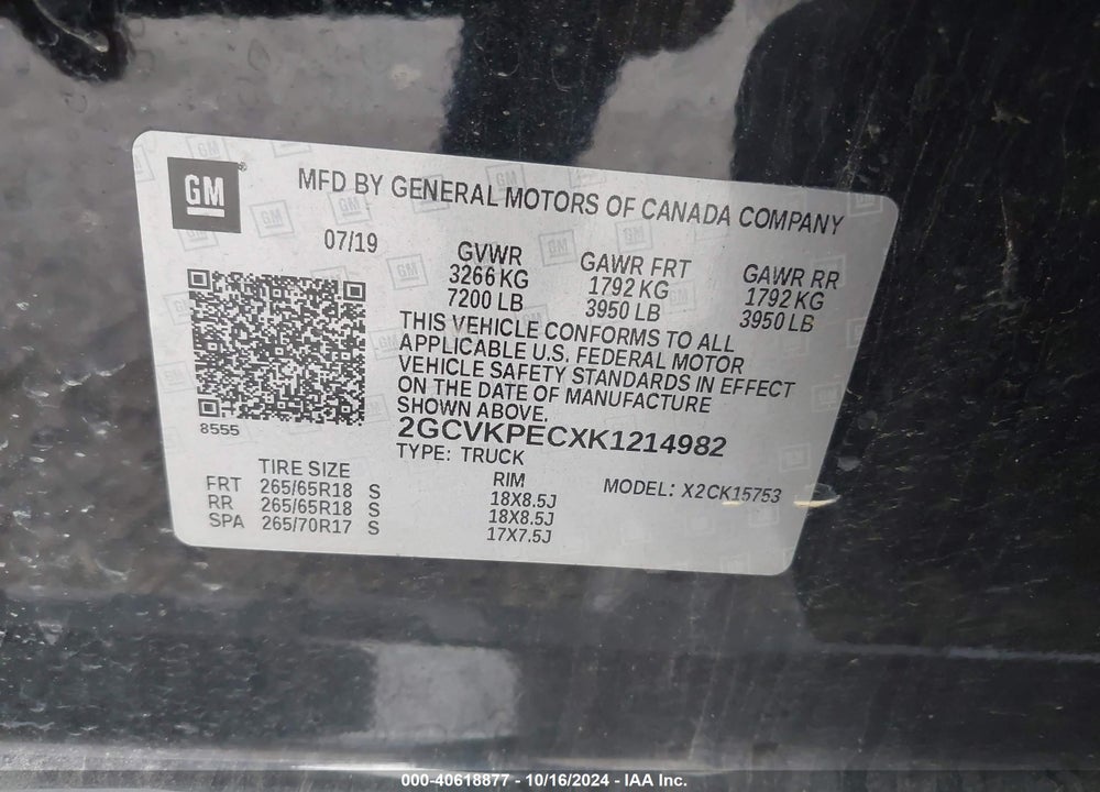 2019 CHEVROLET SILVERADO 1500 LD LT VIN: 2GCVKPECXK1214982