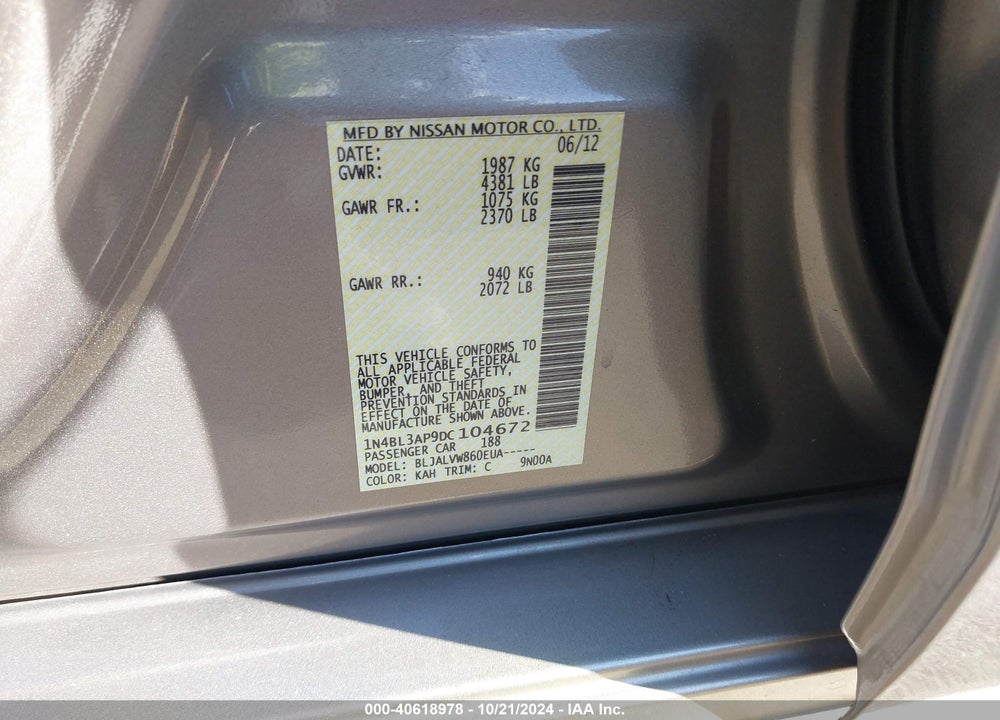 2013 NISSAN ALTIMA 3.5 SL VIN: 1N4BL3AP9DC104672
