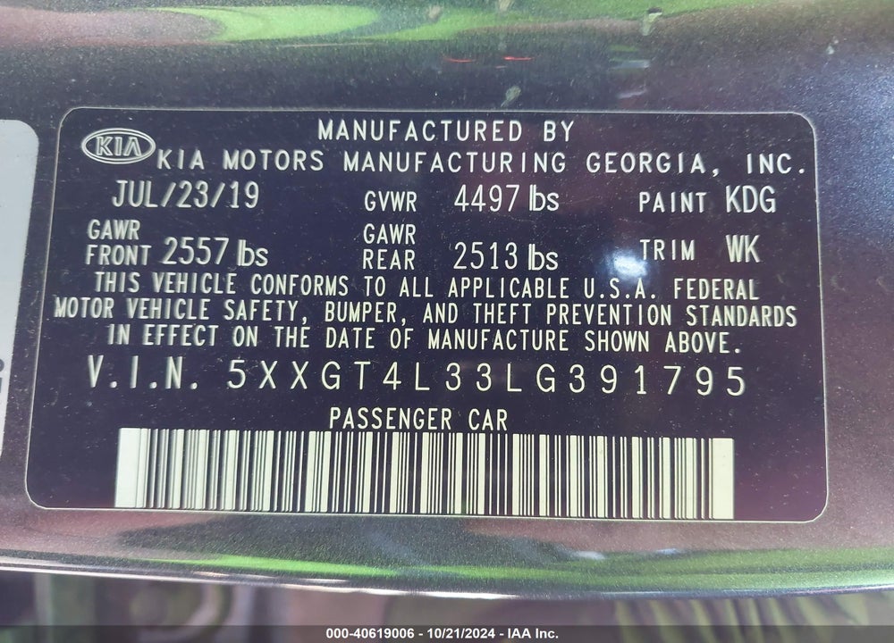 2020 KIA OPTIMA LX VIN: 5XXGT4L33LG391795