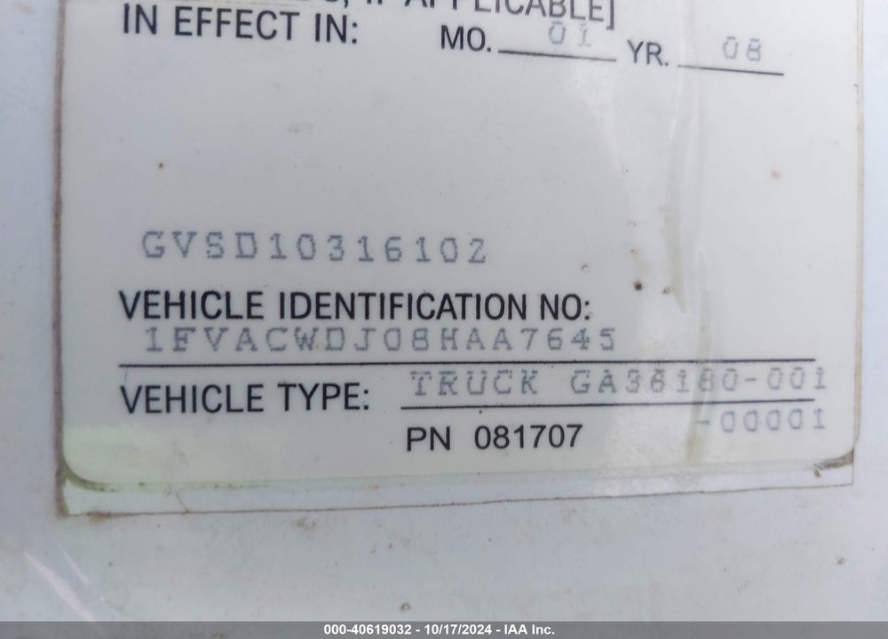 2008 FREIGHTLINER M2 106 MEDIUM DUTY VIN: 1FVACWDJ08HAA7645