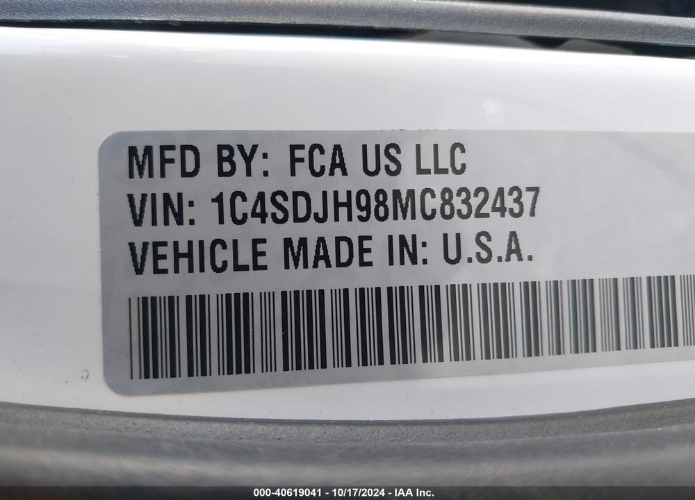 2021 DODGE DURANGO SRT HELLCAT AWD VIN: 1C4SDJH98MC832437