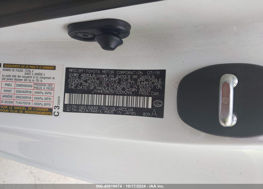 2015 LEXUS RC 350 VIN: JTHHE5BC5F5009294