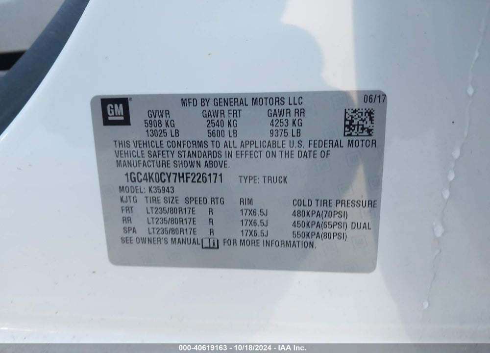 2017 CHEVROLET SILVERADO 3500HD LTZ VIN: 1GC4K0CY7HF226171