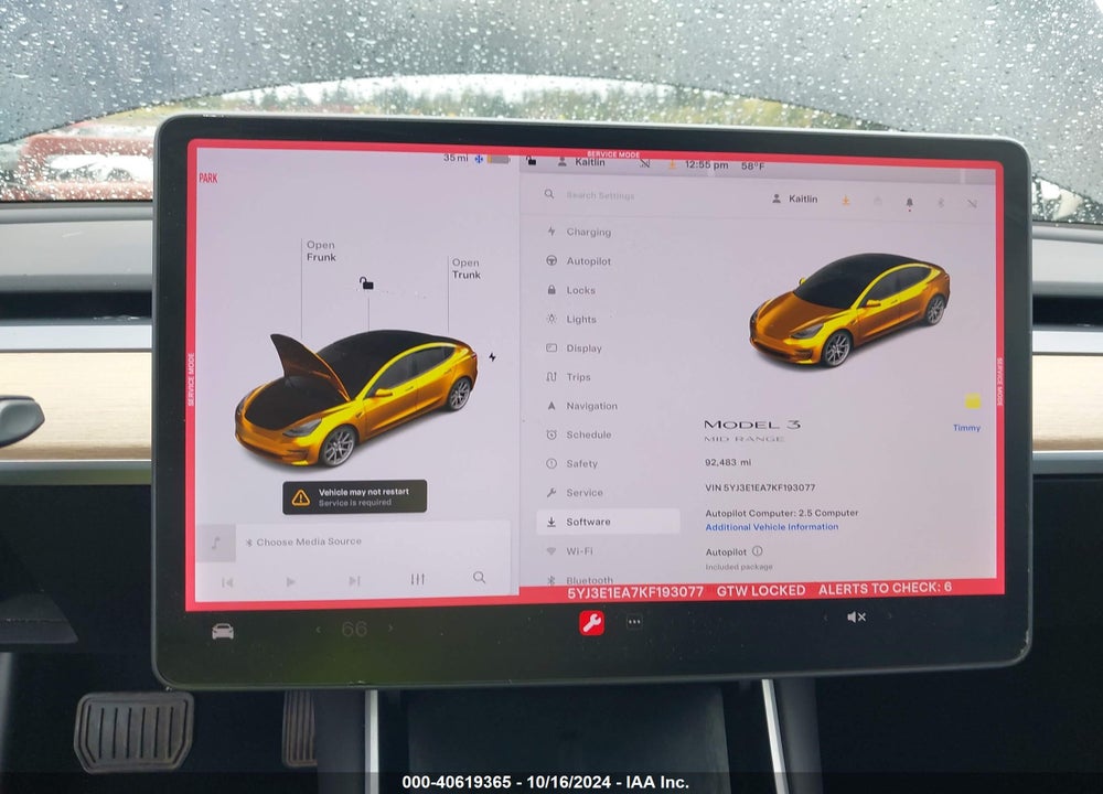 2019 TESLA MODEL 3 LONG RANGE/MID RANGE/STANDARD RANGE/STANDARD RANGE PLUS VIN: 5YJ3E1EA7KF193077