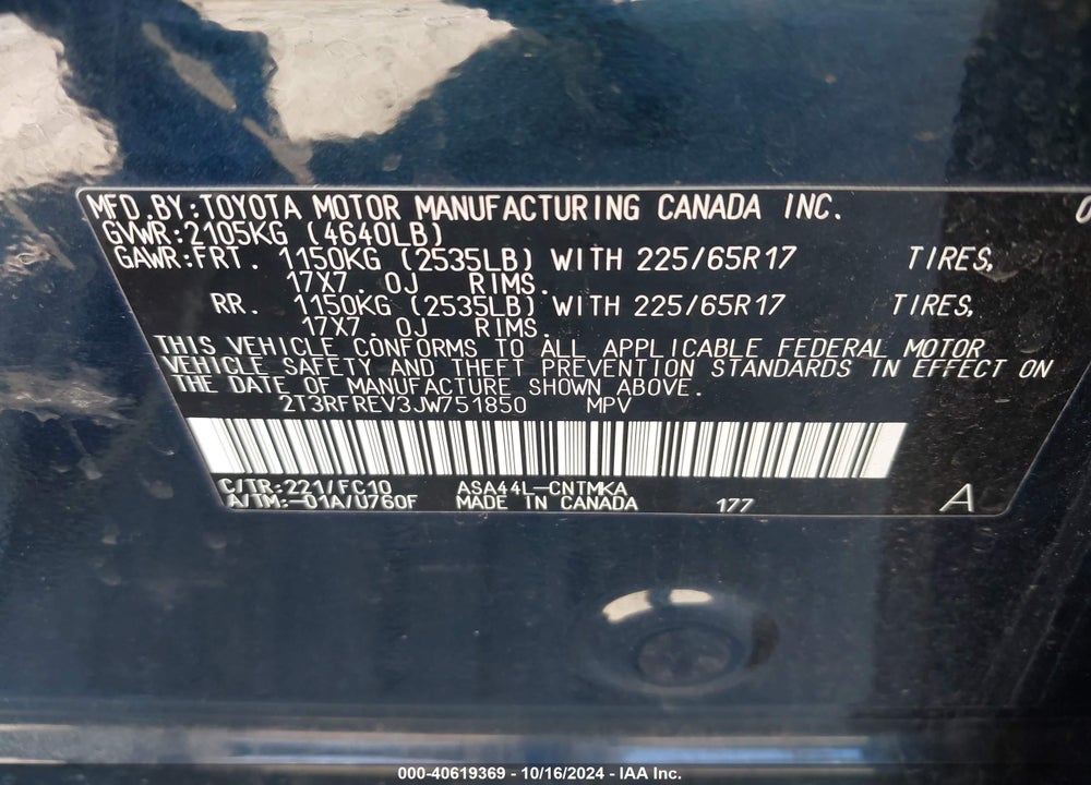 2018 TOYOTA RAV4 ADVENTURE/XLE VIN: 2T3RFREV3JW751850