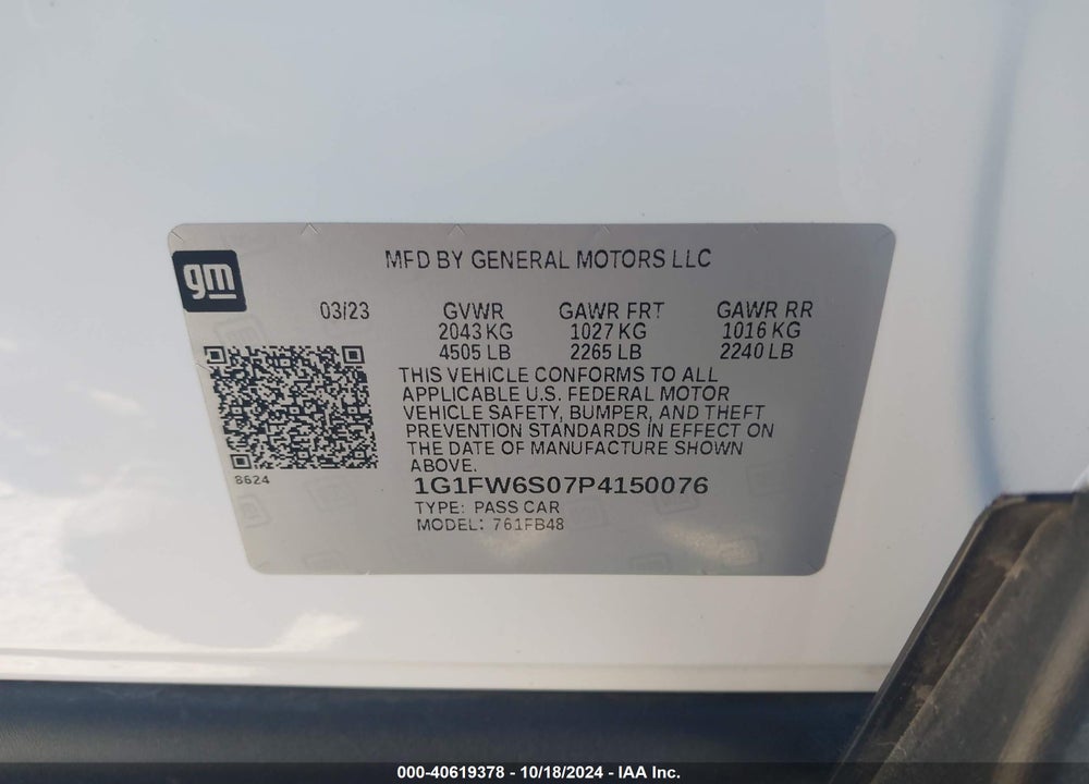 2023 CHEVROLET BOLT EV FWD 1LT VIN: 1G1FW6S07P4150076