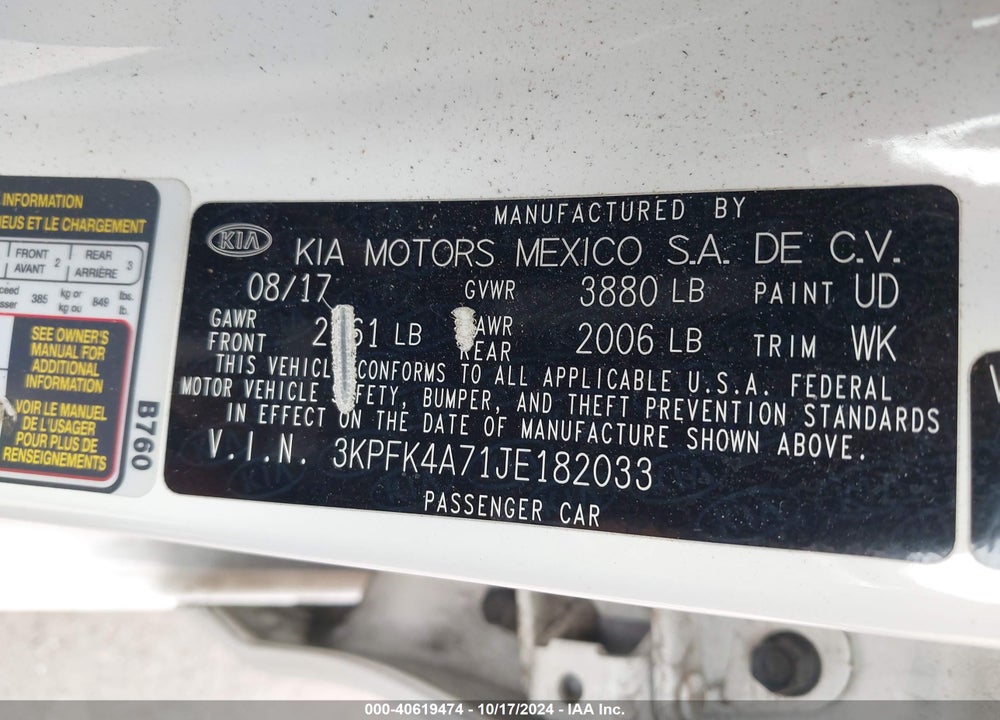 2018 KIA FORTE LX VIN: 3KPFK4A71JE182033
