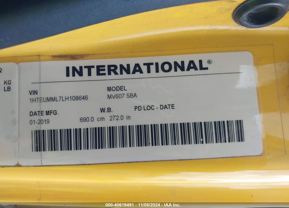 2020 INTERNATIONAL MV VIN: 1HTEUMML7LH108646
