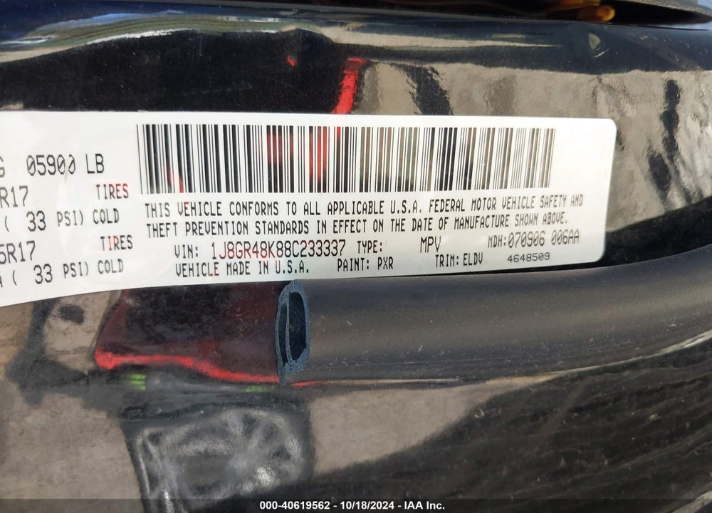 2008 JEEP GRAND CHEROKEE LAREDO VIN: 1J8GR48K88C233337
