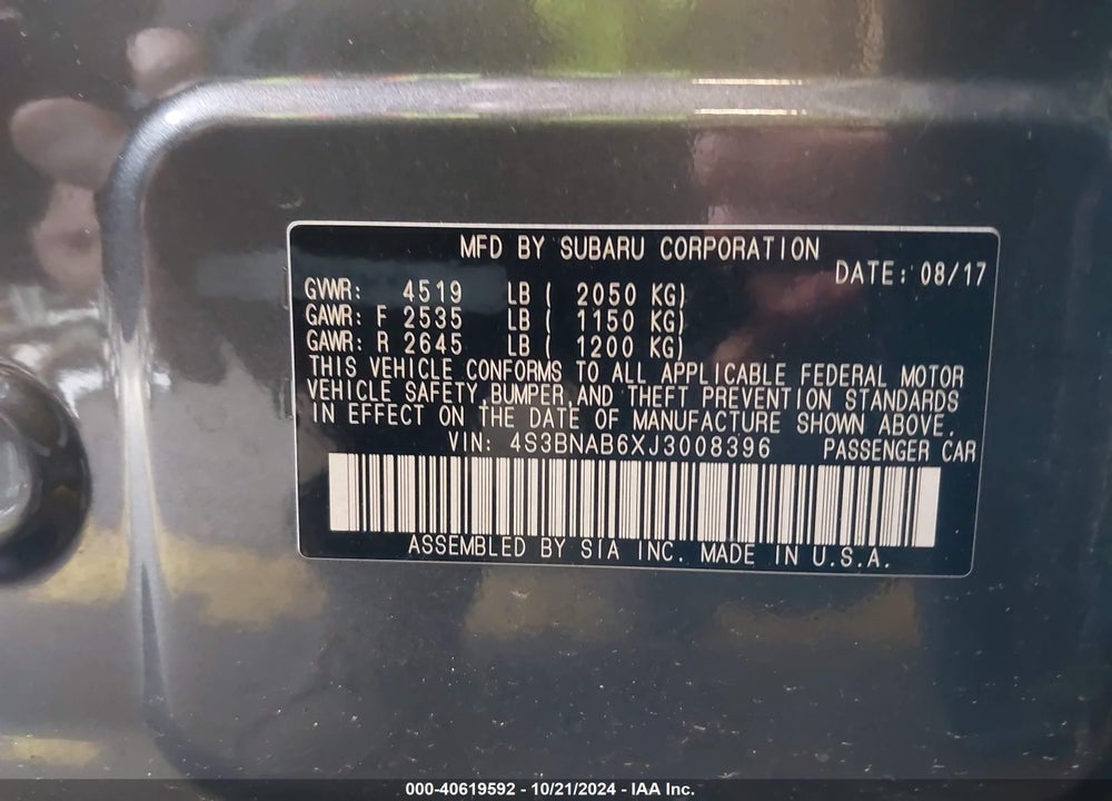 2018 SUBARU LEGACY 2.5I VIN: 4S3BNAB6XJ3008396