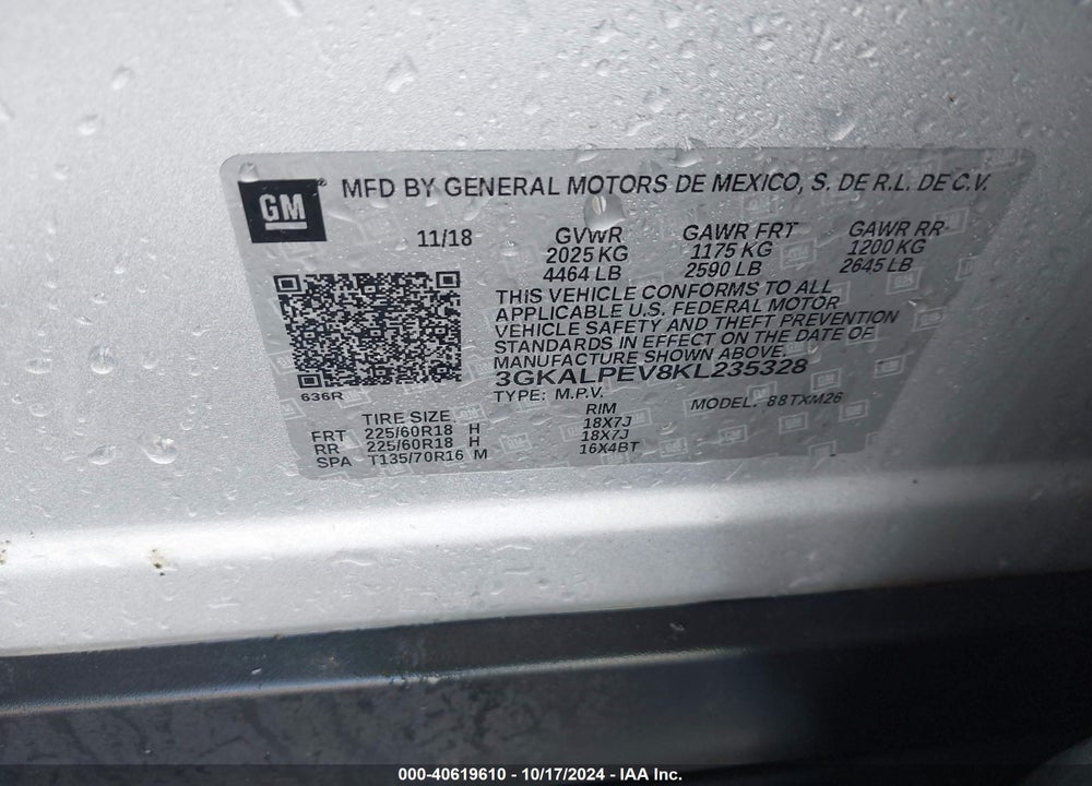 2019 GMC TERRAIN SLT VIN: 3GKALPEV8KL235328