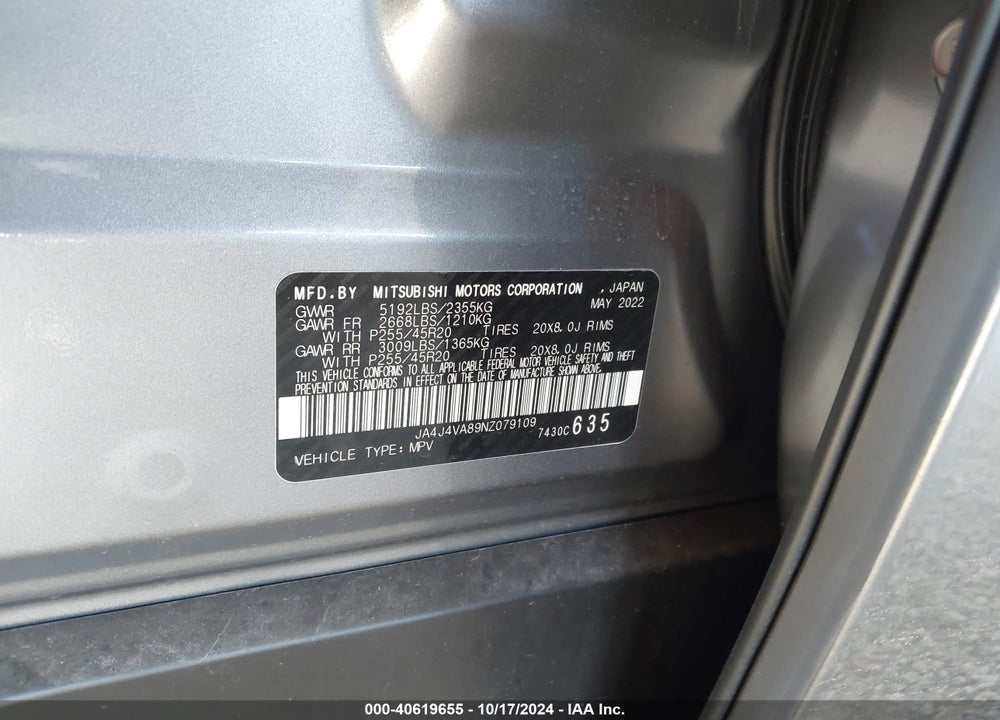 2022 MITSUBISHI OUTLANDER SEL 2.5 /SEL LAUNCH EDITION /SEL SPECIAL EDITION VIN: JA4J4VA89NZ079109