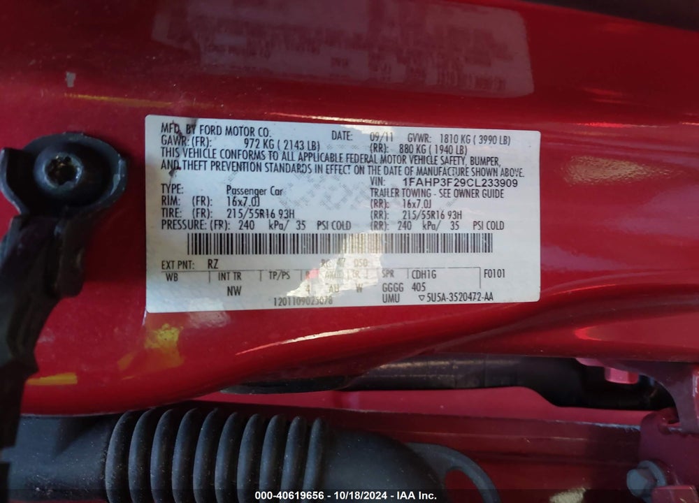 2012 FORD FOCUS SE VIN: 1FAHP3F29CL233909