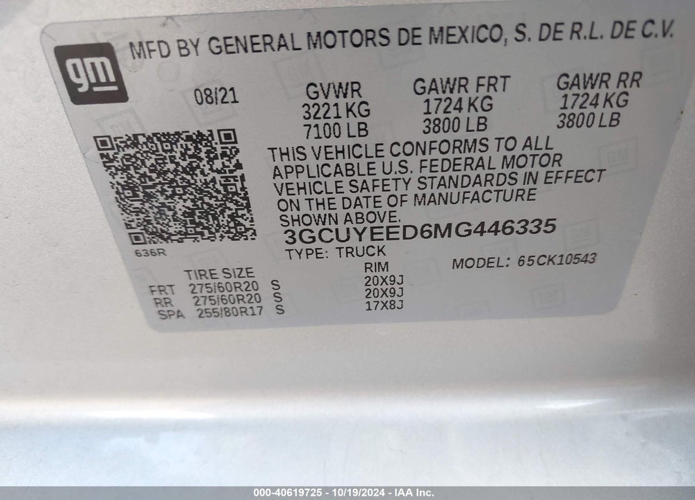 2021 CHEVROLET SILVERADO 1500 4WD SHORT BED RST VIN: 3GCUYEED6MG446335
