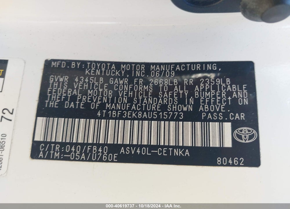 2010 TOYOTA CAMRY LE VIN: 4T1BF3EK8AU515773