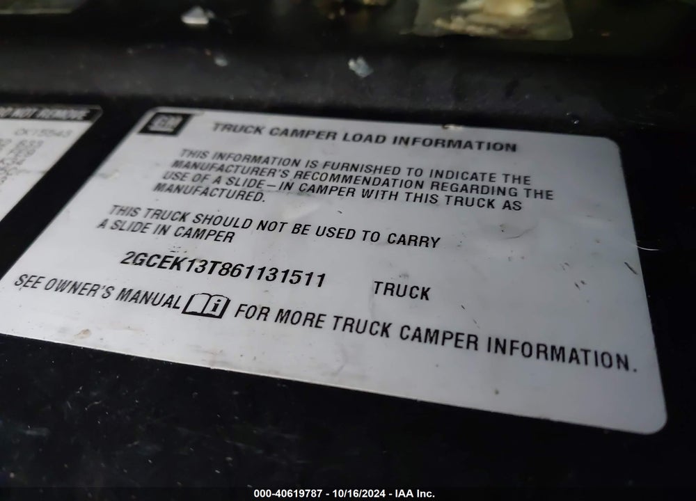 2006 CHEVROLET SILVERADO 1500 VIN: 2GCEK13T861131511