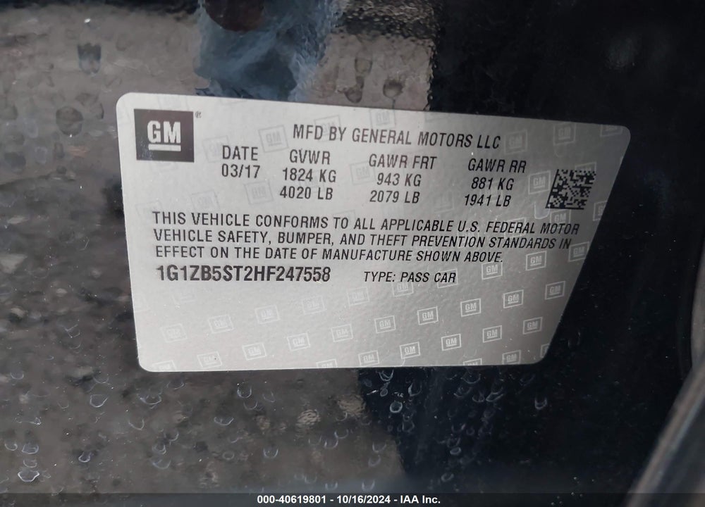 2017 CHEVROLET MALIBU LS VIN: 1G1ZB5ST2HF247558