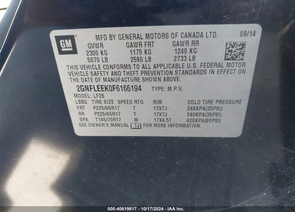 2015 CHEVROLET EQUINOX LS VIN: 2GNFLEEK0F6166194