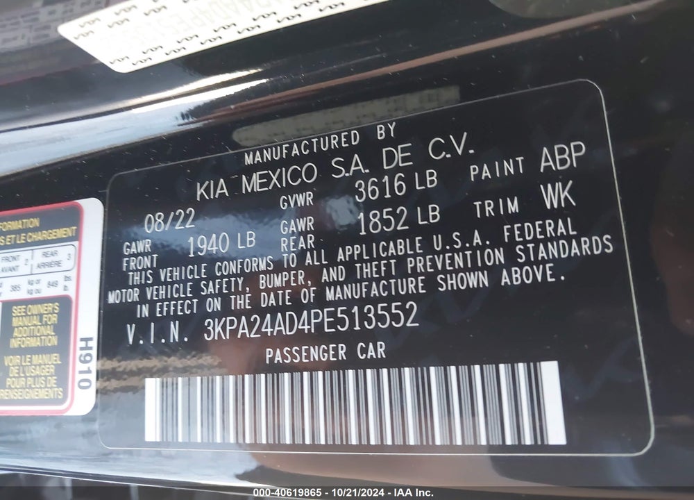 2023 KIA RIO S VIN: 3KPA24AD4PE513552