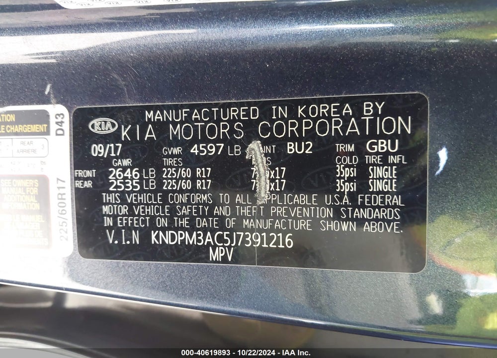 2018 KIA SPORTAGE LX VIN: KNDPM3AC5J7391216