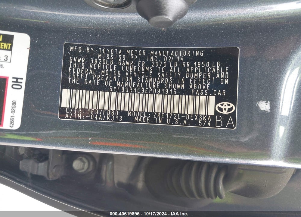 2014 TOYOTA COROLLA S PLUS VIN: 5YFBURHE9EP091915