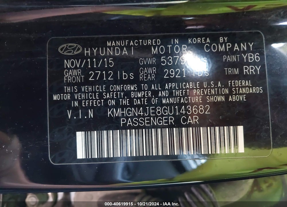 2016 HYUNDAI GENESIS 3.8 VIN: KMHGN4JE8GU143682