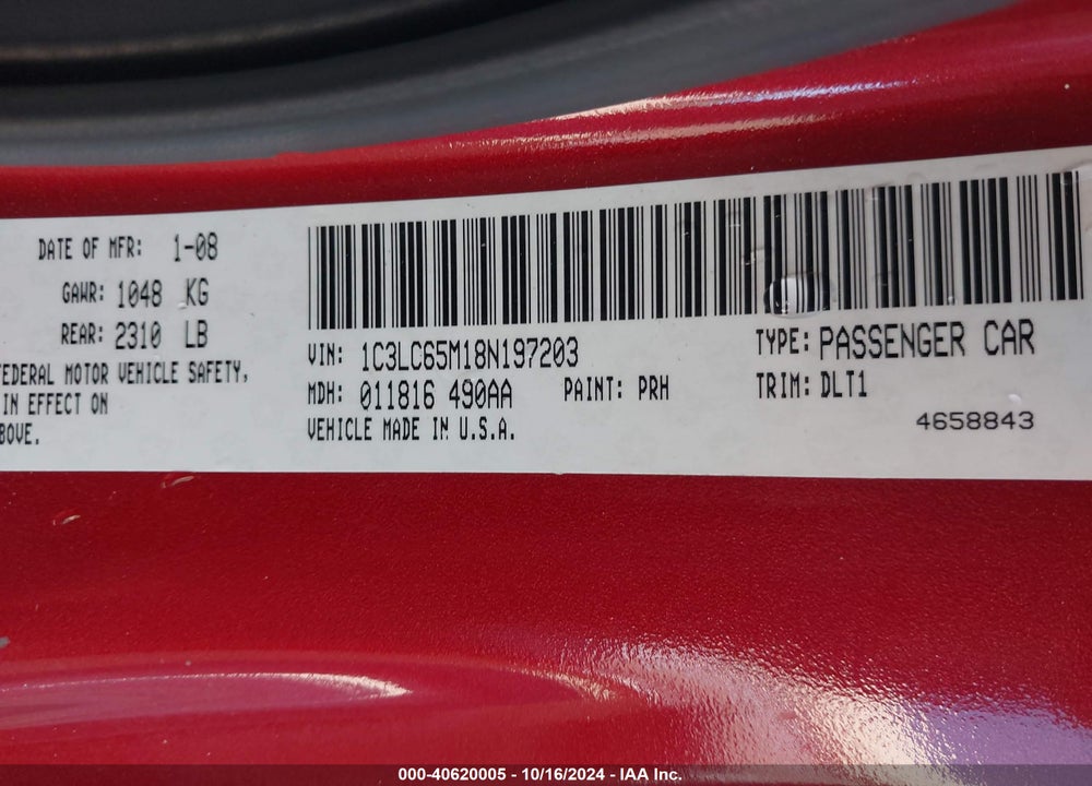 2008 CHRYSLER SEBRING LIMITED VIN: 1C3LC65M18N197203