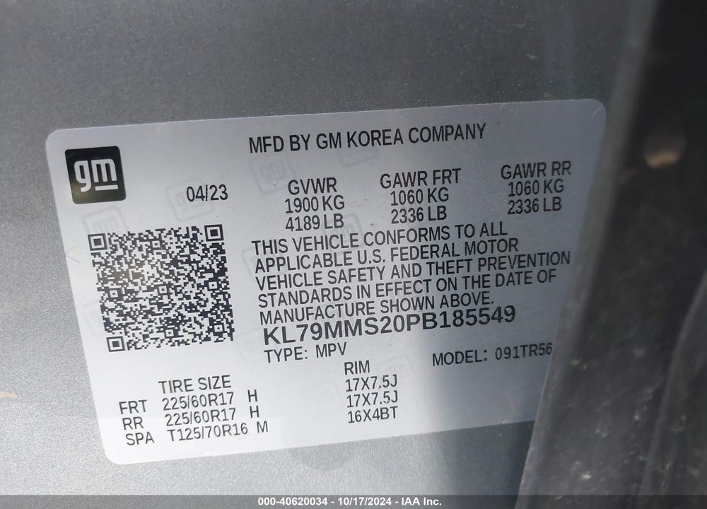 2023 CHEVROLET TRAILBLAZER FWD LS VIN: KL79MMS20PB185549