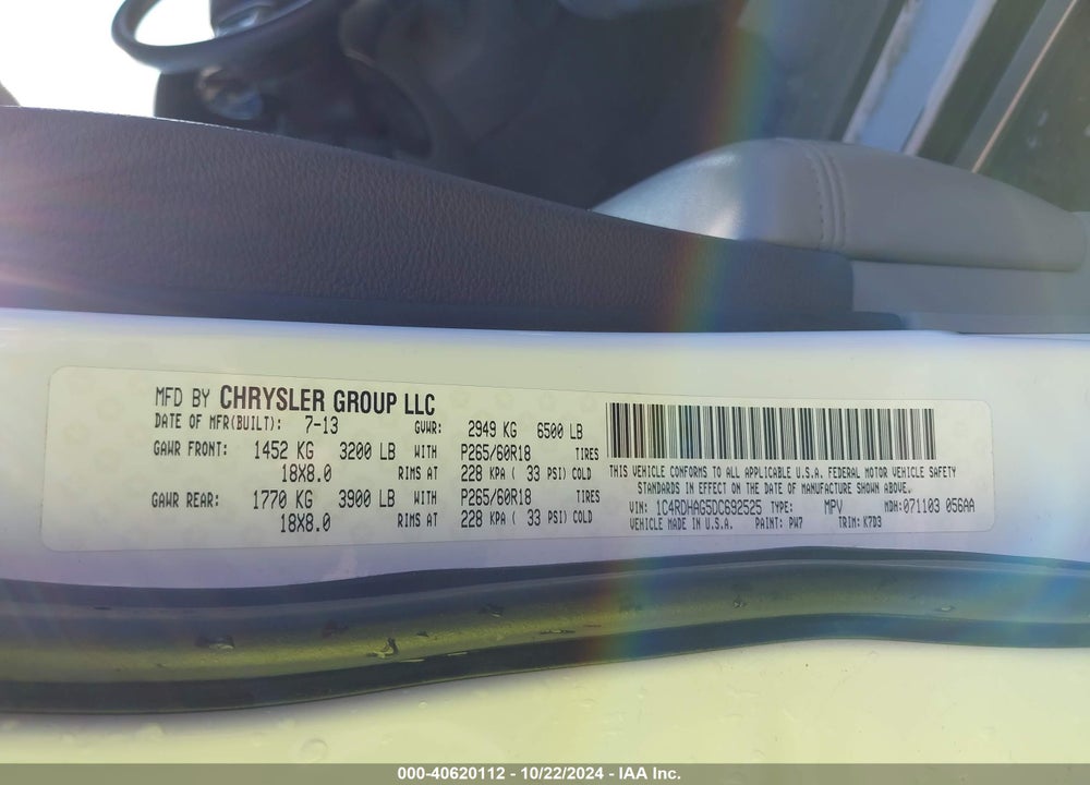 2013 DODGE DURANGO SXT VIN: 1C4RDHAG5DC692525