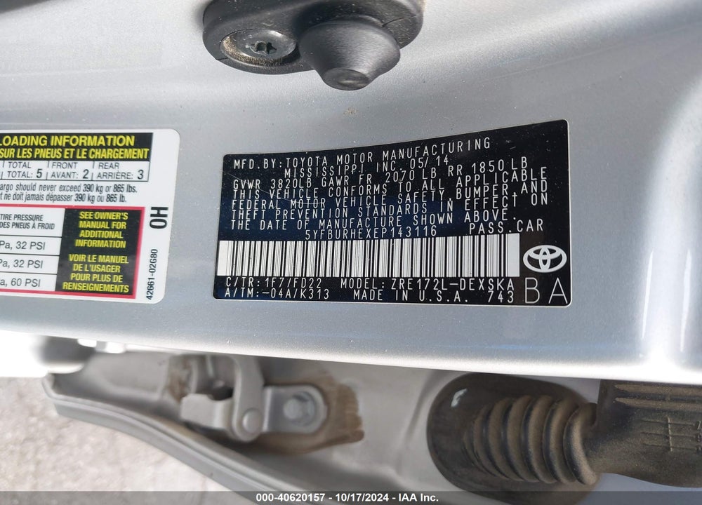 2014 TOYOTA COROLLA S PLUS VIN: 5YFBURHEXEP143116