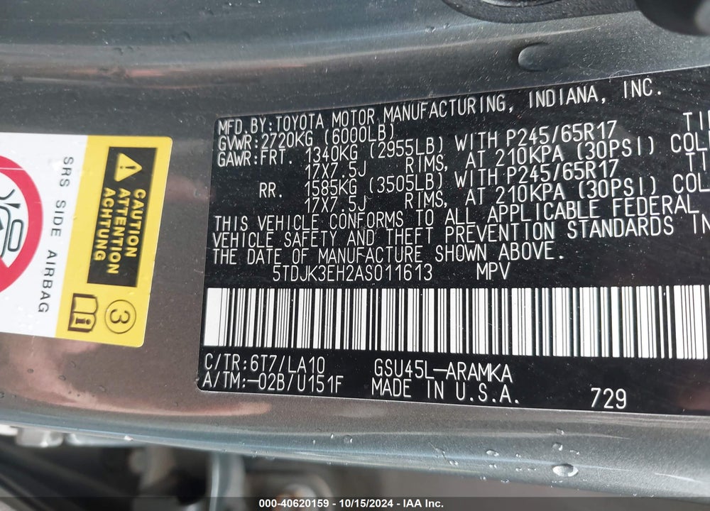 2010 TOYOTA HIGHLANDER SE VIN: 5TDJK3EH2AS011613