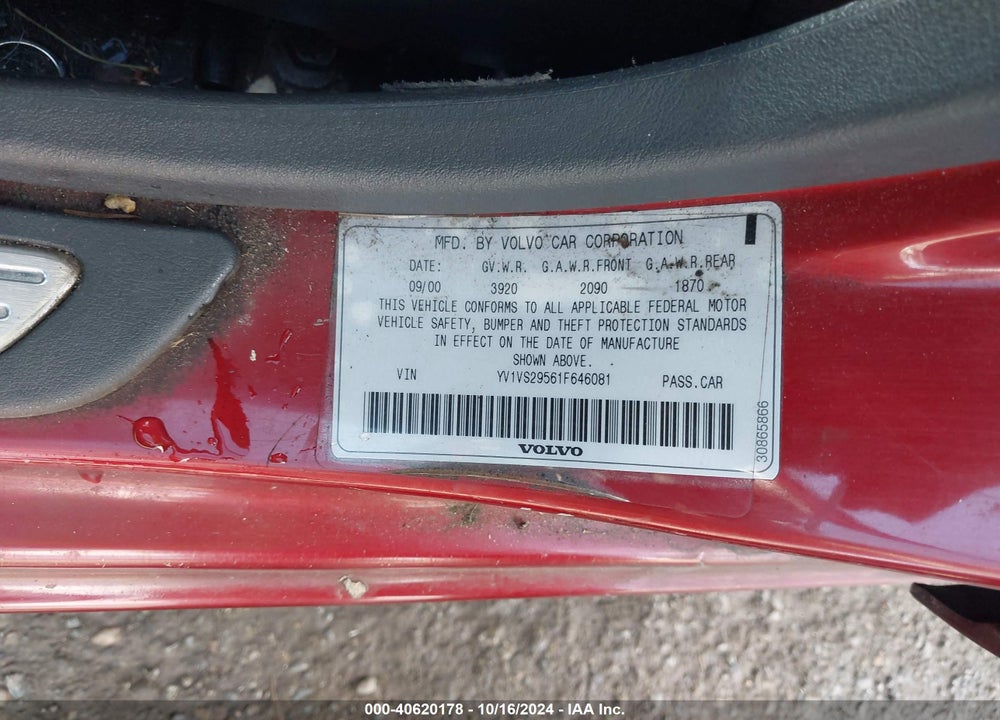 2001 VOLVO S40 VIN: YV1VS29561F646081
