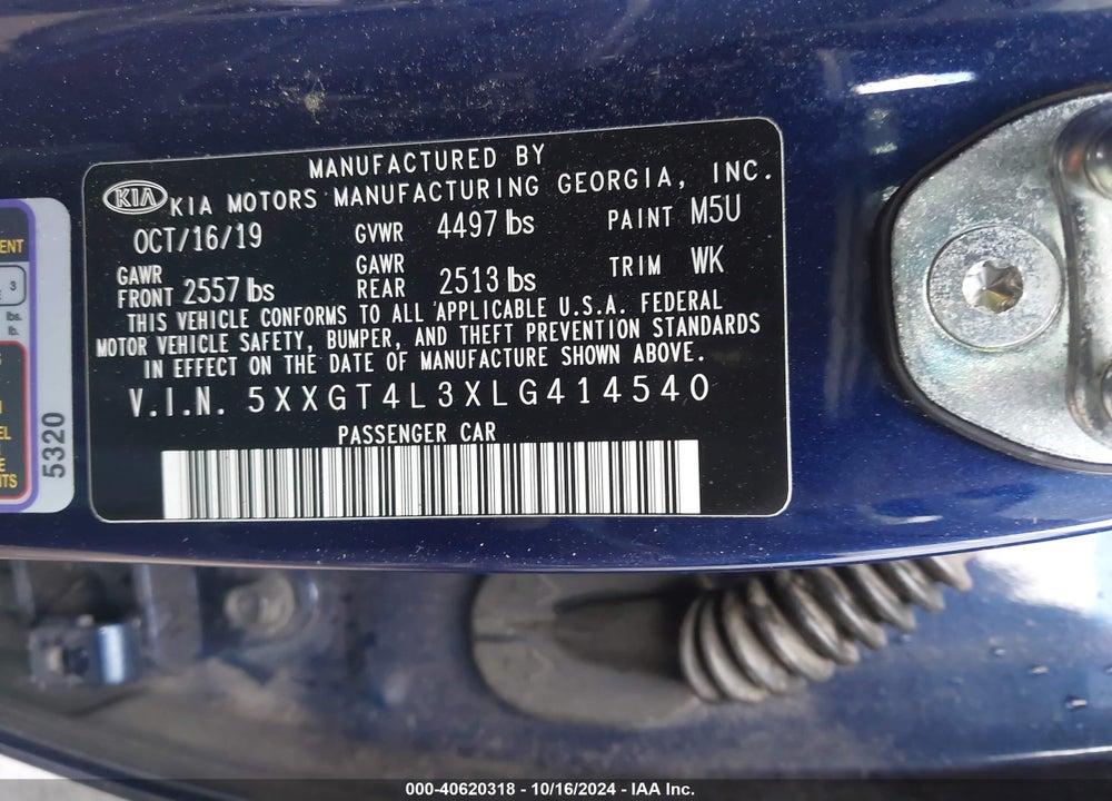 2020 KIA OPTIMA S VIN: 5XXGT4L3XLG414540